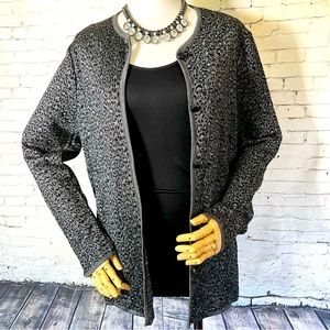 Tesori Metallic Silver Black Button Up Cardigan Size Large Made in Italy